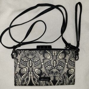 Sakroots Women’s Printed Black/Off White Adjustable Strap Crossbody Wallet/Purse